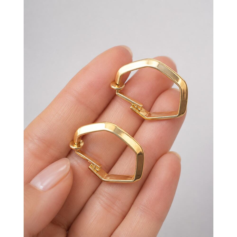 Vintage HJG Gold Tone Hoop Clip‎ On Earrings Signed Mid Century Modern 1" gc14